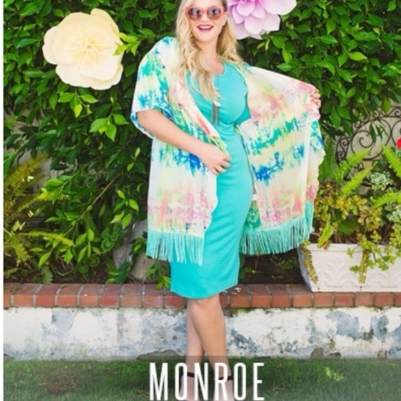 NWOT LuLaRoe ‘Monroe’ Sheer Kimono w/ Fringe, Black w/ Purple Flowers Size L - Picture 11 of 12